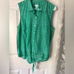 J. JILL Green Geometric Button Up bottom Tie Sleeveless Top women size L cotton Size L Photo 2