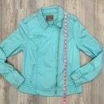Ruff Hewn  Turquoise Blue Cotton Denim Asymmetrical Zip Short Moto Jacket Size M Photo 1