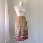 Worthington Vintage ‘00s Tan & Burgundy Floral Print Knee Length Wrap Skirt Photo 5