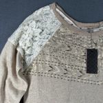Miss Me  Sweater Womens S Beige Lace Sequins Embellished Crew Neck Long Sleeve Photo 2
