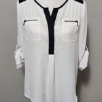 My Michelle  white black roll tab blouse size medium Photo 1