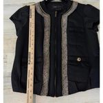BCBGMAXAZRIA *Chic BCBGMAXARIA Women's XS Black Zip-Up Jacket Gold Trim Trendy Cropped Photo 4