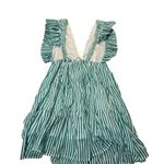 Oliphant Cross Back Mini Dress S NWT Playa Green White Stripe Ruffle Sleeveless Photo 3