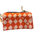 Erin Fetherston Orange White Geometric Floral Zipper Pouch Clutch Wristlet Photo 1