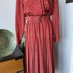 Talbots Vintage 90s Belted Maxi Dress Pleated Skirt Button Up Bodice Red Mustard Photo 0