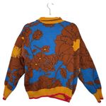&merci &merci Blue Brown Floral Quarter Zip Knit Sweater Cozy Casual Statement M Photo 1