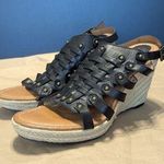 Fossil  Cassidy Woven Wedge Sandals Leather Black Womens 7.5 Espadrilles Heels Photo 0