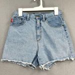 Vintage California Tag Jean Shorts Juniors 11/12 Light Wash Raw Hem High Rise Photo 0