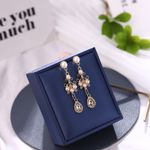 Elegant Pearl Dangle Drop Earrings for Women,Teardrop Shape Crystal Earrings Gold Photo 2