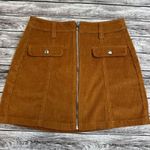 Bershka Womens Wide Wale Cord Corduroy Skirt S SM Small Warm Cognac Brown Zipper Photo 0