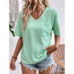 SheIn Emery Rose Women's Summer Green Color V-Neck Batwing‎ Sleeve Loose Casual Shirt Photo 1