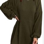 Women's Long Sleeve Medium Olive Green Midi Sweater Dress Ribbed High Waist Photo 0