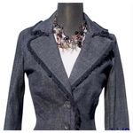 Cache Black Denim Top Jacket Eyelash Trim Stretch Front Button New $168 NWT Photo 2