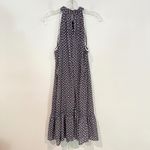 Leslie Fay Halter Geometric Babydoll Dress Women's 14 Navy Dainty Hippie Boho Photo 9