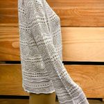 Kojooin Drawstring Knit Adjustable Crop Top Bell Sleeve Semi Sheer Womens Small White Photo 6