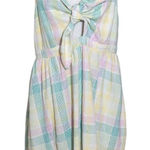 Old Navy  Pastel Plaid Linen Mini Sundress with Smocked Back Size Large Photo 0