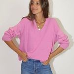 Something Navy Wool V-Neck Ribbed Knit Sweater Winter Preppy Luxury Pink Large Photo 0