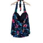 Trimshaper black tropical print floral slimming control halter swim top 24W NEW Photo 6