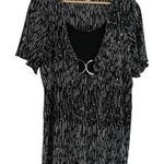 Dress Barn Womens Metallic Print Short Sleeve Slinky Top Size 1X Y2K Pleated Photo 0