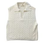 HAPPILY GREY Chunky Cable Knit Collar Sweater Vest Ivory Sz XL Preppy Retro NWT Photo 0
