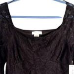 KiriousTop Juniors Size XL Black Lace Long Sleeve Crop Top Scoop Neck NWT Photo 3