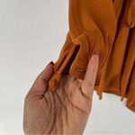 Selfie Leslie Leslie Selfie Orange Crepe Chiffon Pleated Deep V Tie Waist Long‎ Sleeve Romper Photo 6