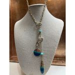 NWT Gold Long Chain Necklace, Turquoise & Teal Accents & Beads & Hammered Gold Photo 1