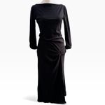 Reformation  Boat Neck Black Ribbed Midi Dress Small Long Sleeve Ruched Slit Photo 1