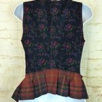Handmade Womens Vest XS Orange Tartan Plaid Front Zipper Ruffle Peplum Grunge Y2K Handmad Photo 9