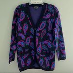 Charter Club Vintage  small sweater bright paisley colored pattern two pockets Photo 0