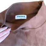 PARKE  Ribbed Varsity Mockneck Pullover in Mocha Photo 5