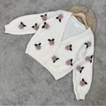 Luna Ivy Women’s 3D Flower Knit Cardigan Sweater Cropped Coquette in Beige M Pink Size M Photo 2