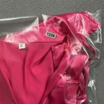 SheIn  Mini Dress Womens S Hot Pink Satin Tie Front Feather Cuffs Long Sleeves Photo 5