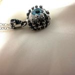 Unisex skeleton blue eye goth silver tone necklace Photo 9