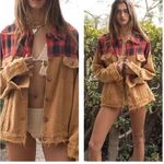 POL Boutique Distressed Buffalo Plaid Flannel Mixed Shacket Jacket Photo 3