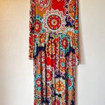 Boho Maxi Dress Women’s 2XL Multicolor Long Sleeve Criss Cross Neck Size XL Photo 1