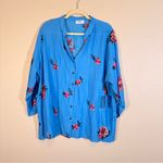 Kindred  Blue Red Embroidered Floral Button Down Shirt Womens 3X Boho Festival Photo 7