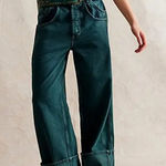 Free People NWT Final Countdown Cuffed Low-Rise Jeans in Luke Green Photo 0