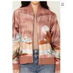 Hooey Satin Bomber Jacket XL Women’s Pink Desert Western Landscape Print Zip Up Brown Photo 4