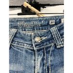 Miss Me Crop Capri Denim Jeans Dark Stone Wash Cross Flap Blue Rhinestone Sz 30 Photo 3