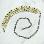 Chunky Faux Pearl Beaded Gold Tone Chain Link Belt Y2K One Size (OS) ✨ Photo 0
