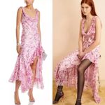 Cinq à Sept NEW NWT Cinq A Sept Raya Cowl Floral Silk Ruffle Dress Vibrant Plum Multi Pink Photo 1