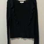 Rachel Parcell Black Pointelle Ruffle Lacy Knit Pullover Sweater, Size XL Photo 1