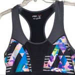 FILA  racerback tank top built-in shelf bra black & multicolored geometric print Photo 7