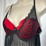Daisy Fuentes Negligie Black Red Sexy Sheer Lace Size L Babydoll Fairy Nightgown Photo 2
