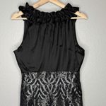 Donna Ricco  Black Lace Cocktail Dress Champagne Metallic Ruffle Sleeveless 12 Photo 6