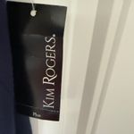 kim rogers  Navy Blue 4X Ruffle Henley V Neck Silver Buttons Flutter Sleeves Top Photo 3