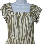 easel Wide Leg Abstract Zebra Ruffled Flutter Sleeve Sage White Jumpsuit S NWT Photo 1