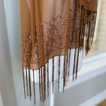 Vintage Ochre Orange Brown Beaded Fringe Scarf Photo 1