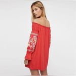 Free People 95.  Off the Shoulder Red Floral Embroidered Mini Dress Sz medium Photo 1